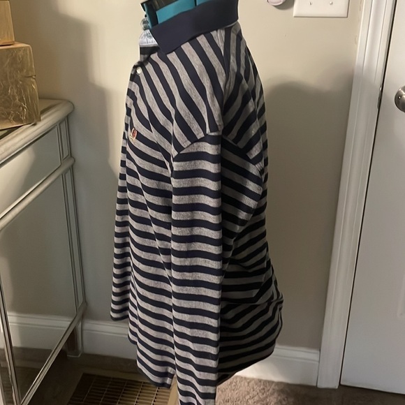 Tommy Hilfiger mens navy/grey striped polo shirt medium - Picture 4 of 6